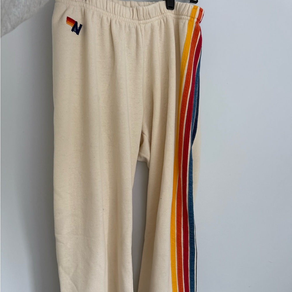 Aviator Nation Cream and Red Sweatpants with Retro Stripe